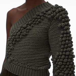 Helmut Lang One Shoulder Texture Knit Sweater